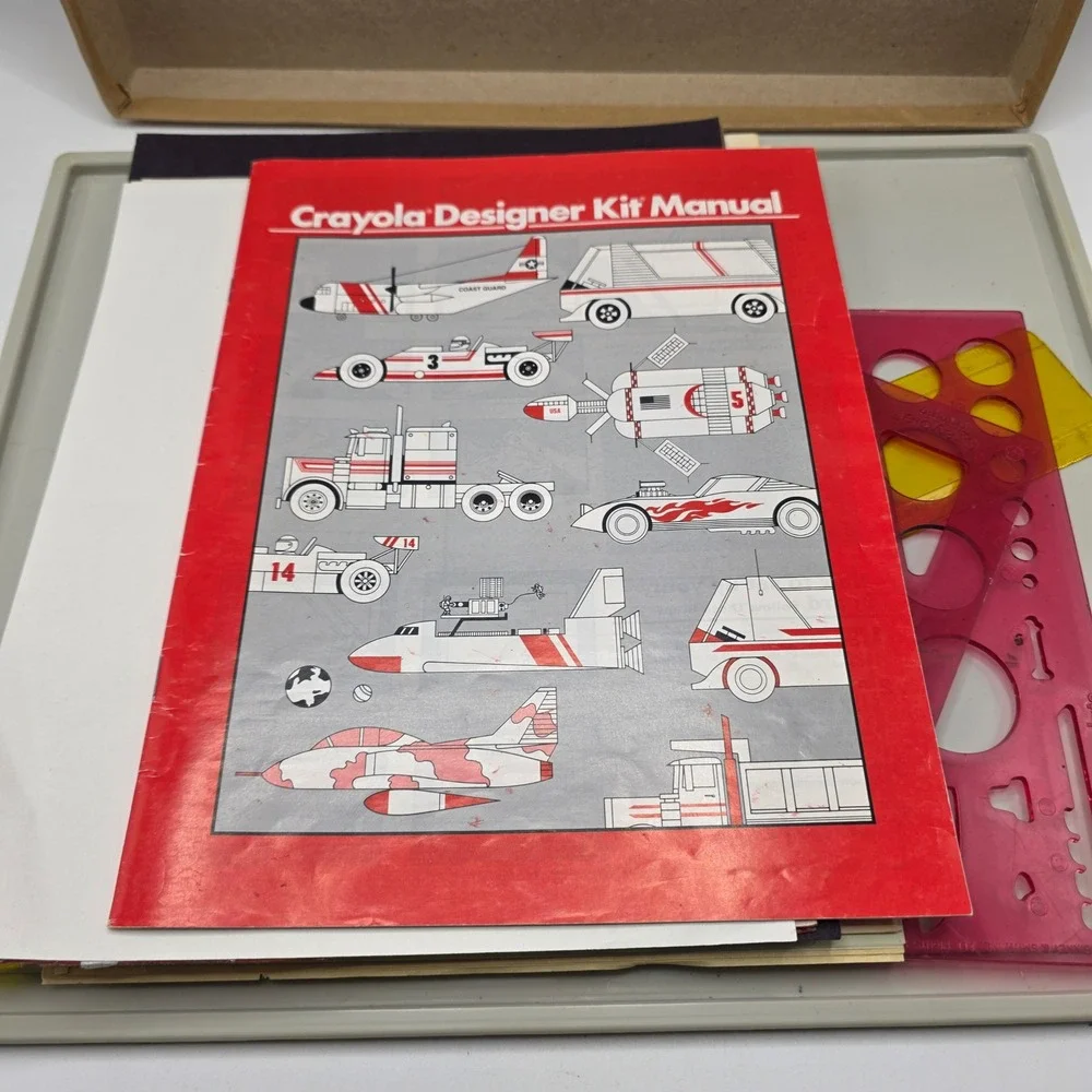 Crayola Designer Kit Vehicles Kids Yellow Vintage 1989 Drafting‎ Set Retro Toy
